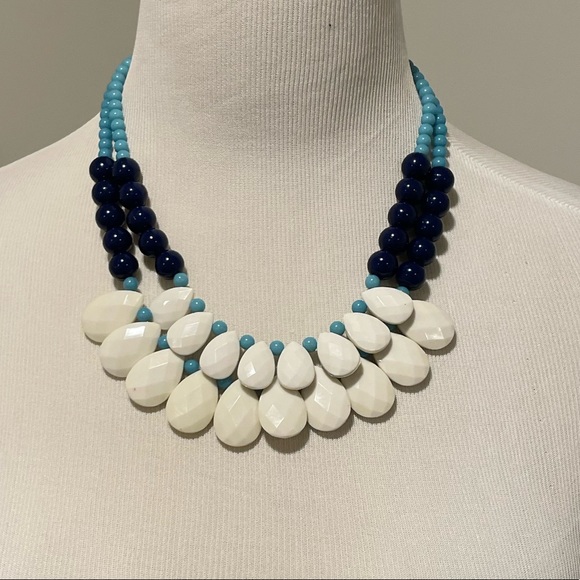 Jewelry - Navy Turquoise and Off White Beaded Necklace